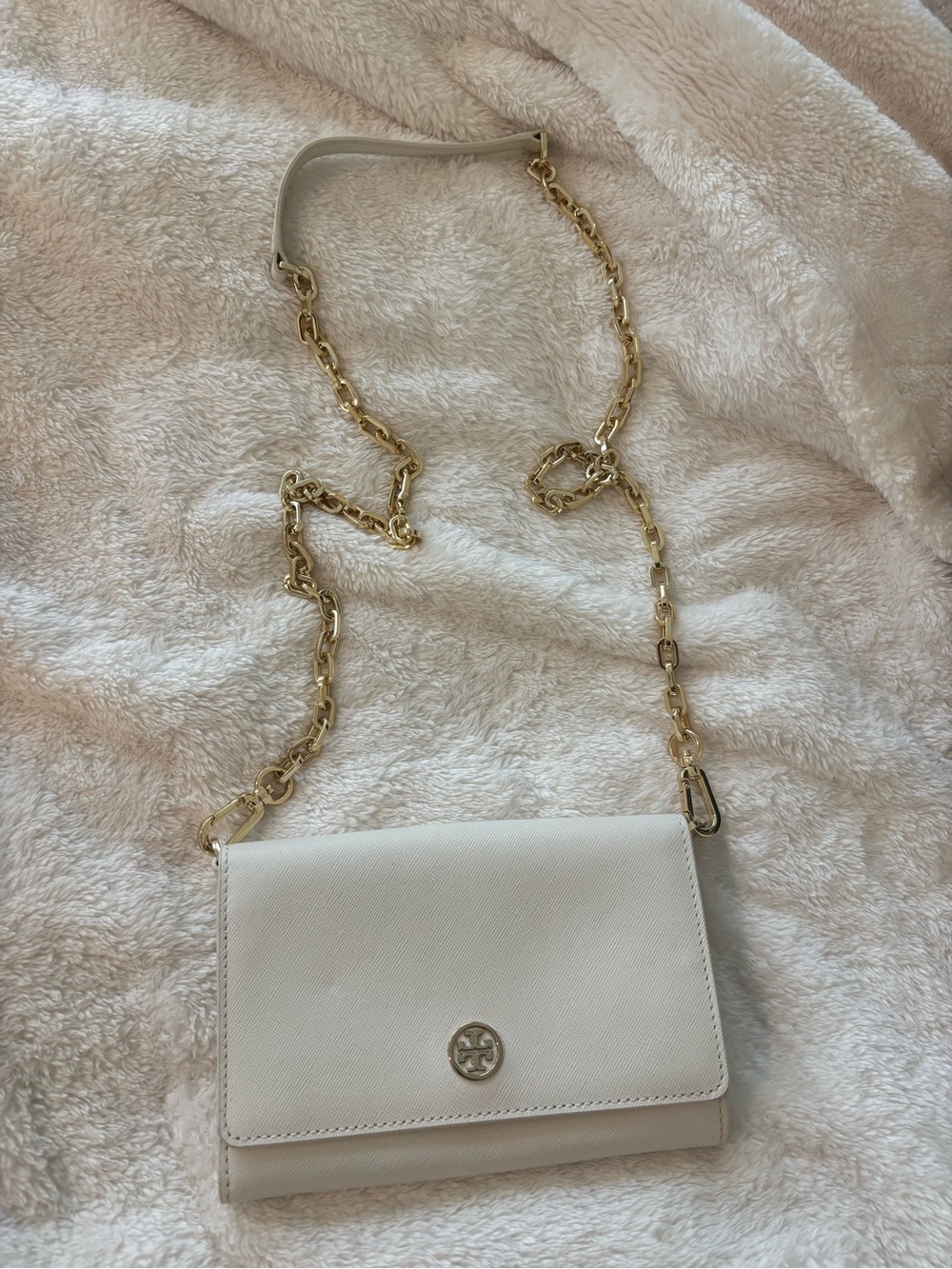 Tory Burch Ivory Leather Crossbody with Gold Chain Strap
